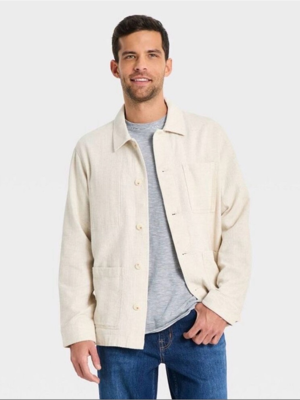 Goodfellow & Co Cream Button-Down Casual Shirt Jacket